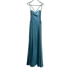 The Danes New York Mermaid Corset Gown Women 8 Blue 100% Silk Evening Prom Party